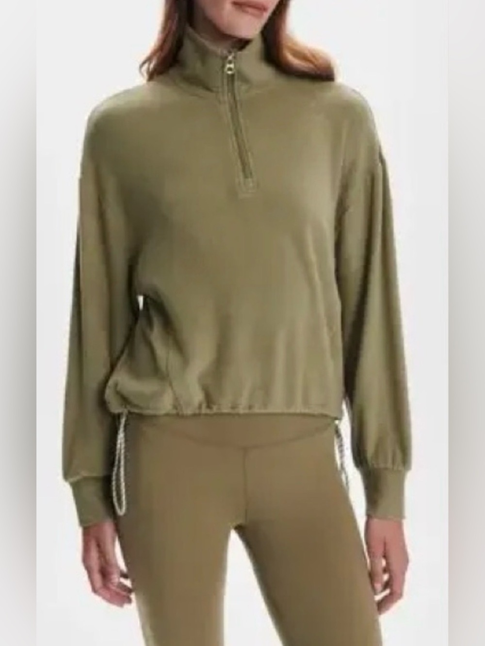 varley women’s collett half zip midlayer restore jersey in sage green size M